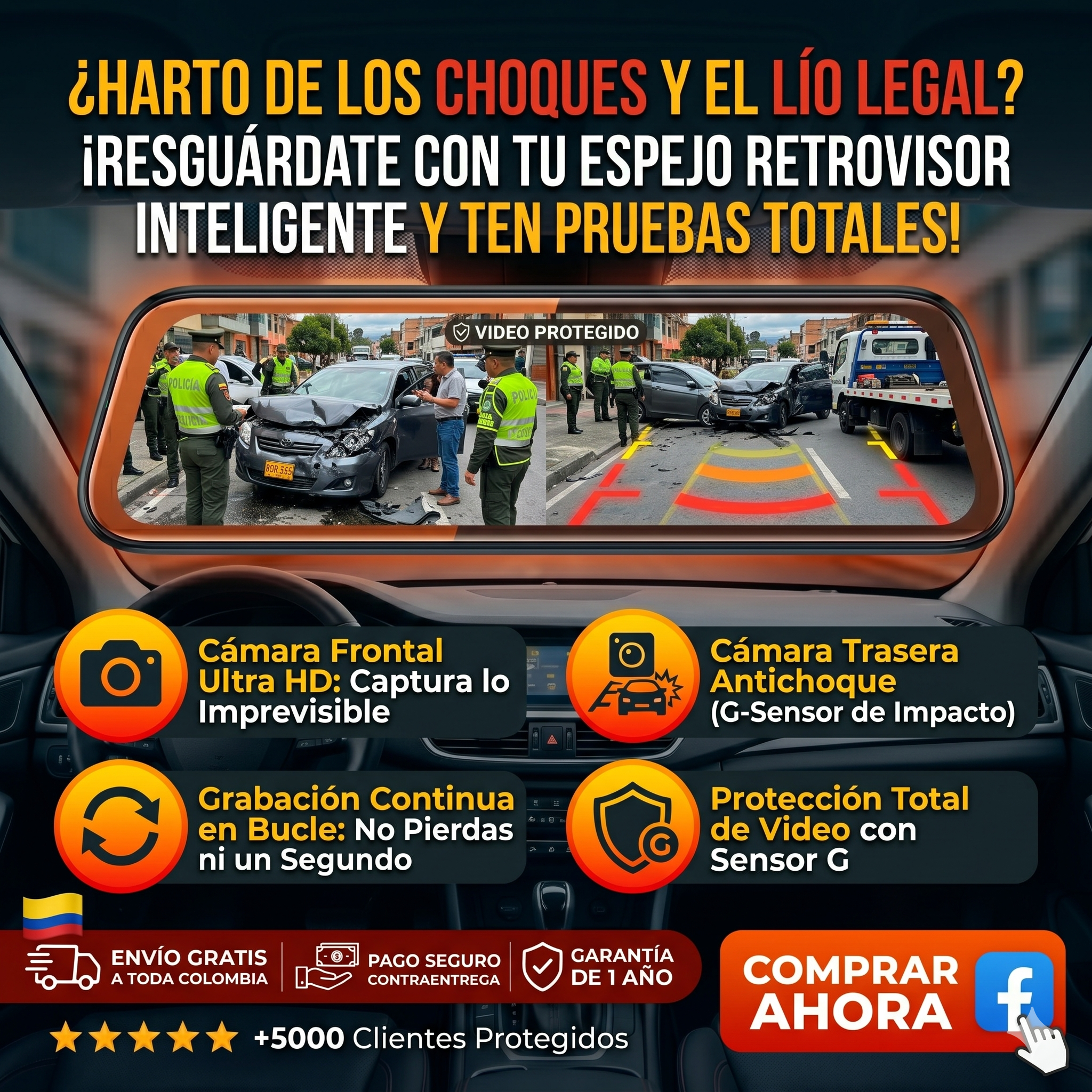 Retrovisor Inteligente 2 en 1 | Protege tu carro y graba todo