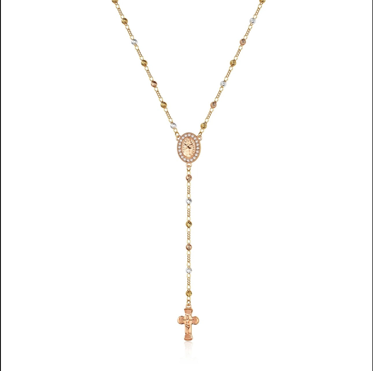Camandula de virgen en Oro Laminado (Oro rosa, blanco y dorado)
