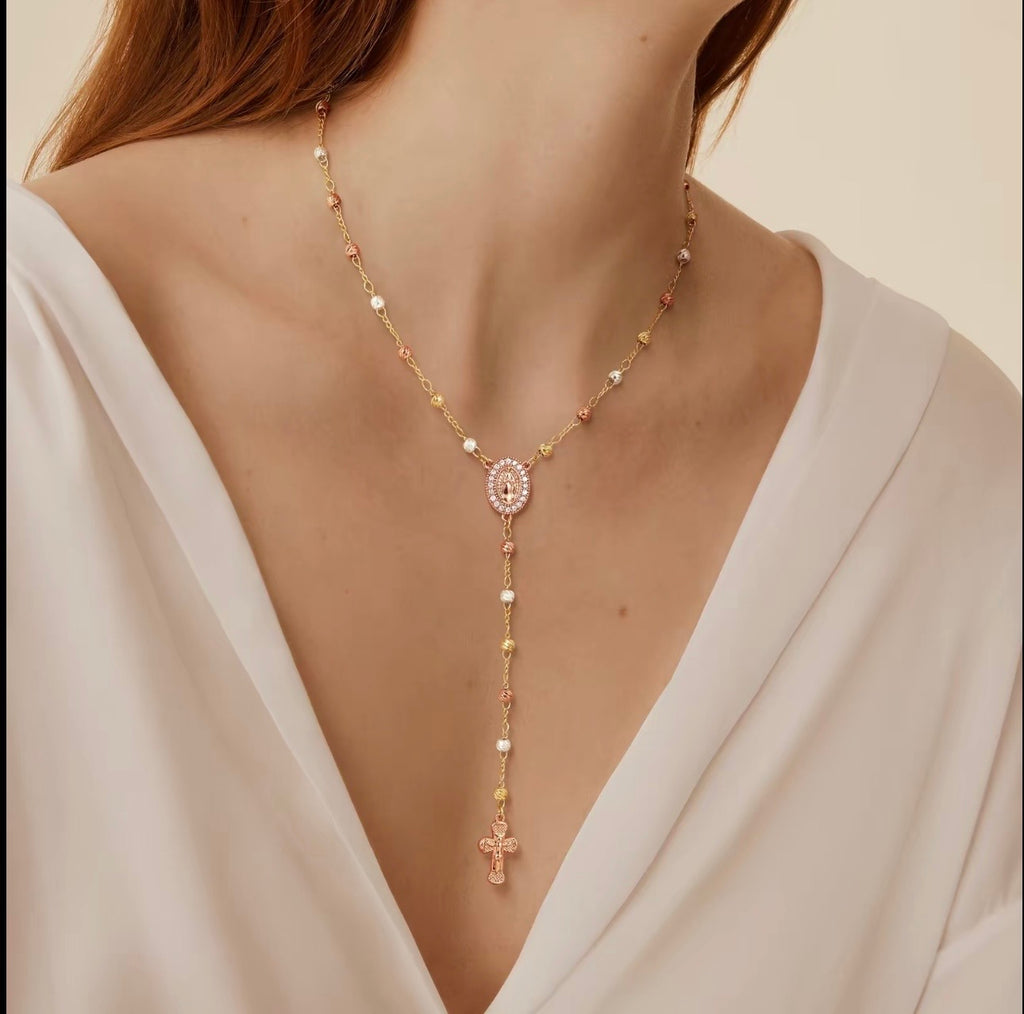 Camandula de virgen en Oro Laminado (Oro rosa, blanco y dorado)